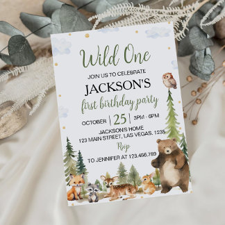 Niedliche Waldtiere Wildtiere 1. Geburtstag Einladung