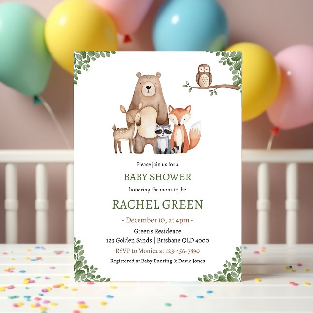 Niedliche Waldtiere Woodland Babydusche Einladung (Cute Forest Animals Woodland Baby Shower Invitation)