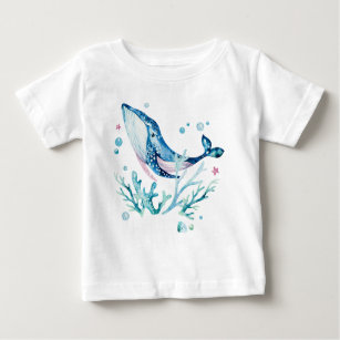 Niedliche Wale und Korallen, Aquarellbilder Baby T-shirt