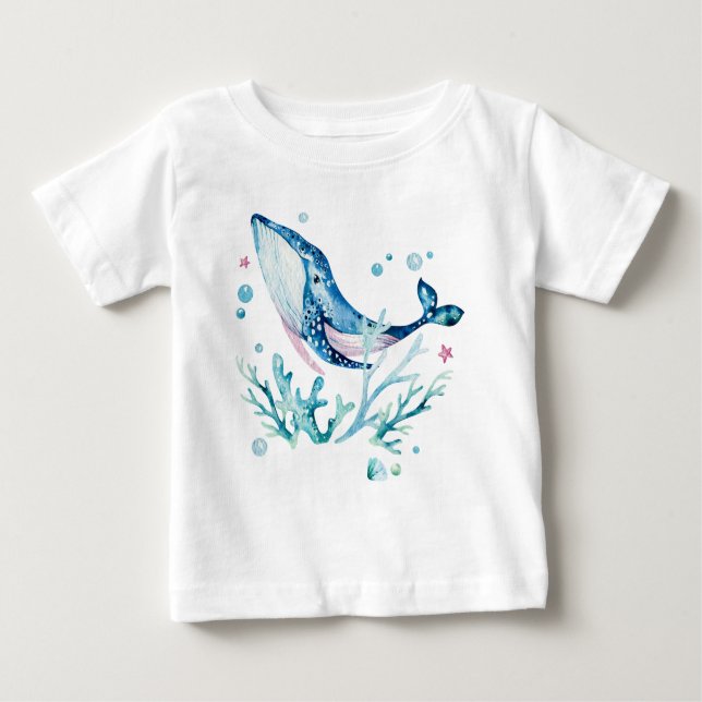 Niedliche Wale und Korallen, Aquarellbilder Baby T-shirt (Vorderseite)
