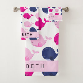 Niedliche Wale, Walmuster, Ihr Name Badhandtuch Set