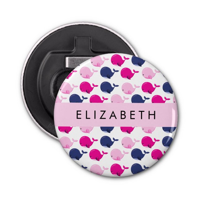 Niedliche Wale, Walmuster, Ihr Name Flaschenöffner (Vorderseite)