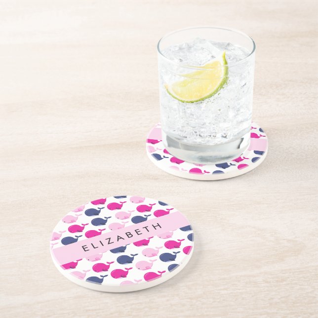 Niedliche Wale, Walmuster, Ihr Name Getränkeuntersetzer (Seite)