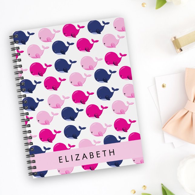 Niedliche Wale, Walmuster, Ihr Name Notizblock (Von Creator hochgeladen)