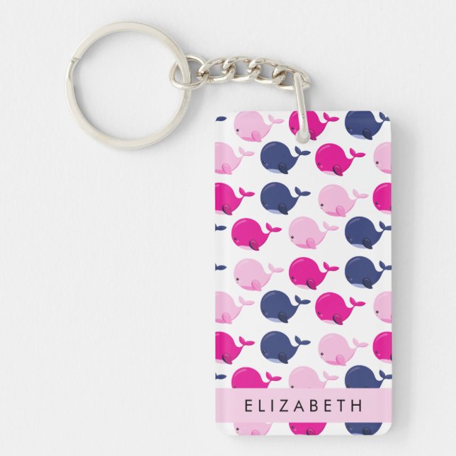 Niedliche Wale, Walmuster, Ihr Name Schlüsselanhänger (Vorderseite)
