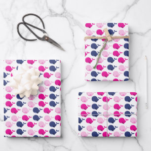 Niedliche Wale, Walmuster, Meerestiere Geschenkpapier Set