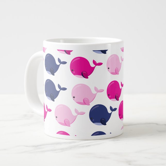 Niedliche Wale, Walmuster, Meerestiere Jumbo-Tasse (Vorderseite Links)