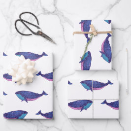 Niedliche Walkunst Zeichne im Ozean Blau und Weiß Geschenkpapier Set