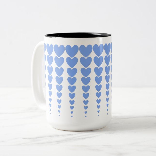 Niedliche Warm Periwinkle Blue Heart Tinsels Zweifarbige Tasse (Vorderseite Links)