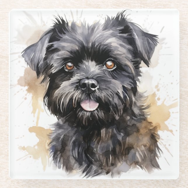 NIEDLICHE WASSERFARBE AFFENPINSCHER PUPPIERHUNDE GLASUNTERSETZER (Vorderseite)