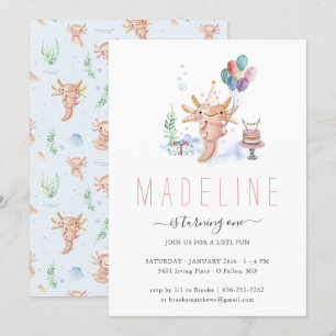 Niedliche Wasserfarbe Axolotl Geburtstagsparty Ein Einladung