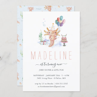 Niedliche Wasserfarbe Axolotl Geburtstagsparty Ein Einladung