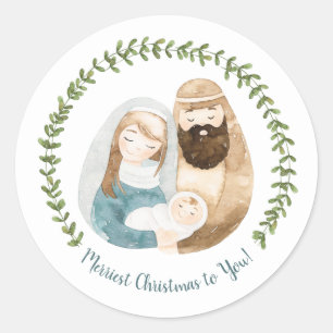 Niedliche Wasserfarbe Baby Jesus Christus Weihnach Runder Aufkleber