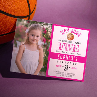 Niedliche Wasserfarbe Basketball Foto Girl Geburts Einladung