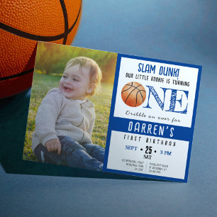 Niedliche Wasserfarbe Basketball Foto Junge 1. Geb Einladung