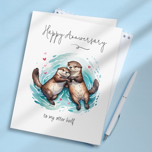 Niedliche Wasserfarbe bedeutender Otter Pun Jubilä Karte (Cute Watercolor Significant Otter Pun Anniversary Card)