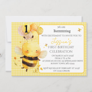 Niedliche Wasserfarbe Biene 1. Geburtstag Party Einladung