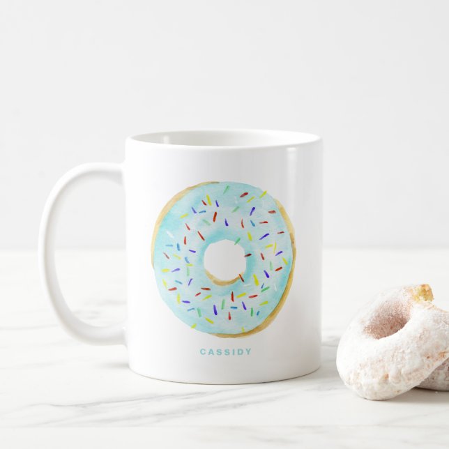 Niedliche Wasserfarbe Blauer Donut Sprinkles Perso Kaffeetasse (Mit Donut)
