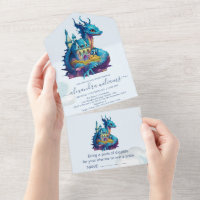 Niedliche Wasserfarbe Blue Dragon Baby Dusche