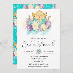 Niedliche Wasserfarbe Blumenkick in Ei Ostern Brun Einladung