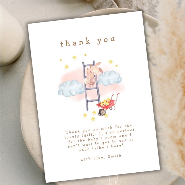 Niedliche Wasserfarbe Boho Bunny Stars Kinderdusch Dankeskarte (Cute Watercolor Boho Bunny Stars Baby Shower Thank You Card)