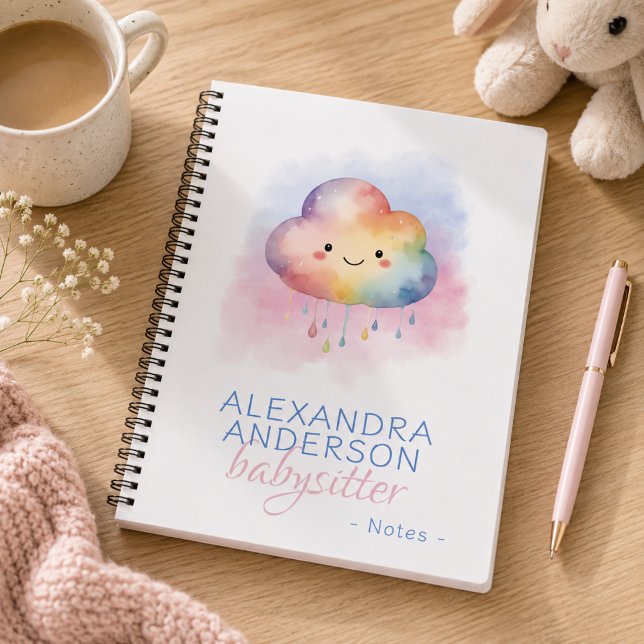 Niedliche Wasserfarbe Boho Regenbogenwolke Babysit Notizbuch (Cute Boho Rainbow Cloud Watercolor Babysitter Notebook)
