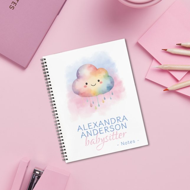 Niedliche Wasserfarbe Boho Regenbogenwolke Babysit Notizbuch (Cute Boho Rainbow Cloud Watercolor Babysitter Notebook)