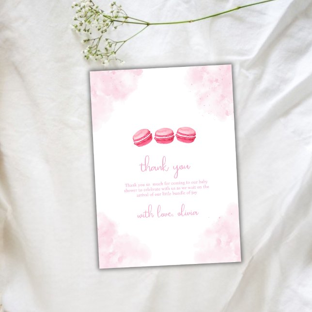 Niedliche Wasserfarbe Bonjour Bébé Macaron Babydus Dankeskarte (Cute Watercolor Bonjour Bébé Macaron Baby Shower Thank You Card)