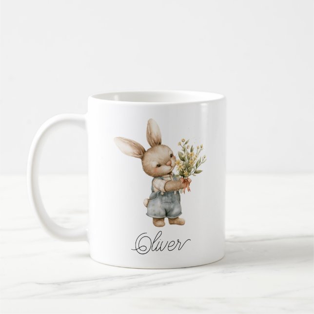 Niedliche Wasserfarbe Bunny Boy Personalisierter N Kaffeetasse (Links)