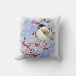 Niedliche Wasserfarbe Chickadee Berries Schneeszen Kissen