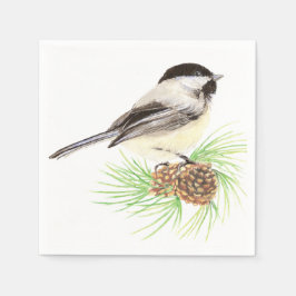 Niedliche Wasserfarbe Chickadee Bird Pine Tree Serviette