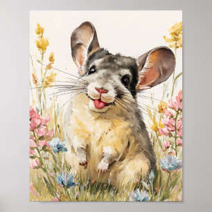 Niedliche Wasserfarbe Chinchilla Print - Funny Chi Poster