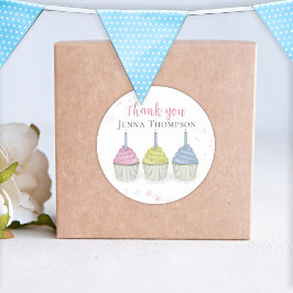 Niedliche Wasserfarbe Cupcakes Whimsical Danke Runder Aufkleber