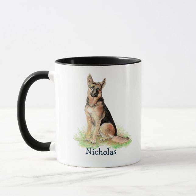 Niedliche Wasserfarbe Deutscher Schäferhund Hausti Tasse (Links)