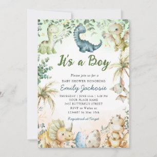 Niedliche Wasserfarbe Dinosaurier Greenery Boy Bab Einladung