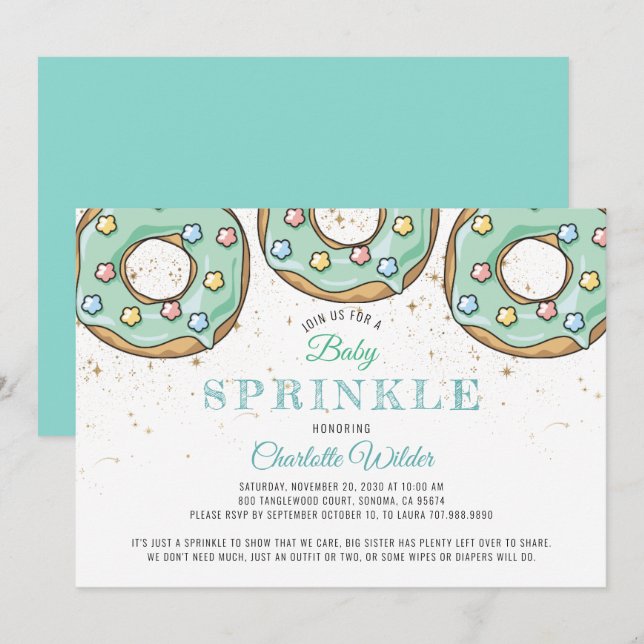 Niedliche Wasserfarbe Donut Blue Baby Boy Sprinkle Einladung (Vorne/Hinten)