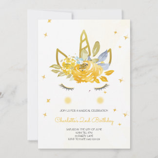 Niedliche Wasserfarbe Einhorn Gelbe Einladung