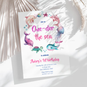 Niedliche Wasserfarbe eins der Meer 1. Geburtstag Einladung