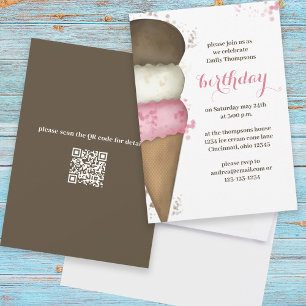 Niedliche Wasserfarbe Eiscreme Kone Geburtstag QR Einladung