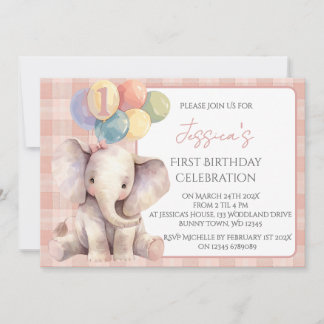 Niedliche Wasserfarbe Elefant 1. Geburtstag Party Einladung