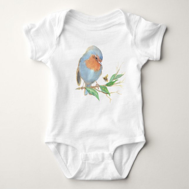 Niedliche Wasserfarbe Englisch Robin Birds & Biene Baby Strampler (Vorderseite)