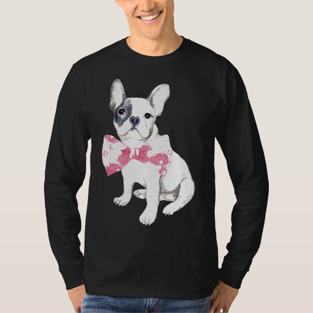 Niedliche Wasserfarbe Französisch Bulldog Bowtie W T-Shirt (Vorderseite)