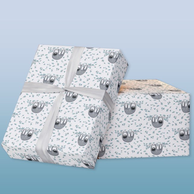 Niedliche Wasserfarbe Geschenkpapier (Watercolor sloth pattern gift wrap paper roll)