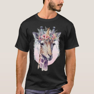 Niedliche Wasserfarbe Giraffe Blume Crown Safari T-Shirt
