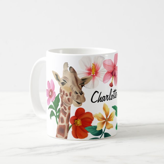 Niedliche Wasserfarbe Giraffe Name Kaffeetasse (Vorderseite Links)