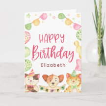 Niedliche Wasserfarbe Glücklich Geburtstag Tier Pa