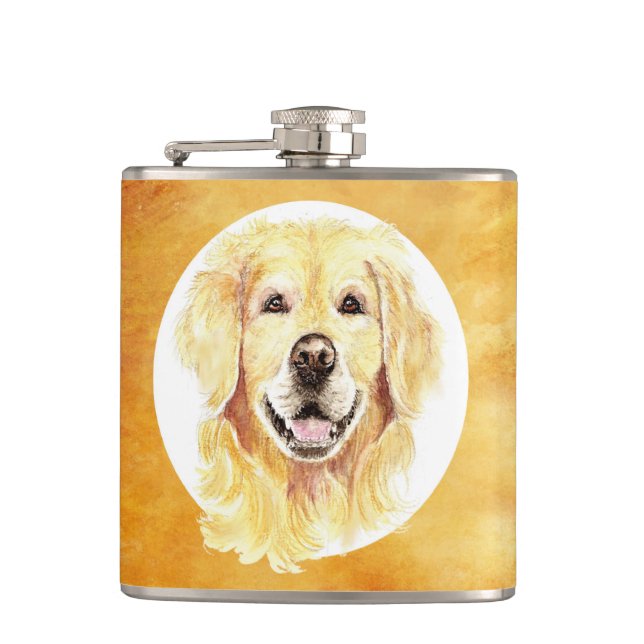 Niedliche Wasserfarbe Golden Retriever Hund Tier Flachmann (Vorderseite)