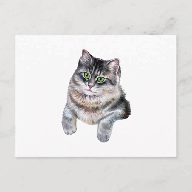 Niedliche Wasserfarbe Grau Tabby Katze Postkarte (Vorderseite)