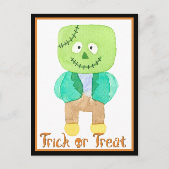 Niedliche Wasserfarbe Halloween Frankenstein Monst Postkarte (Vorderseite)