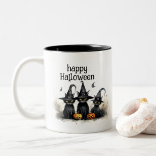 Niedliche Wasserfarbe Hexerei Katzen Pumpkins Zweifarbige Tasse